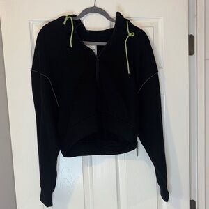 Black Cropped Hoodie with Green Accents
